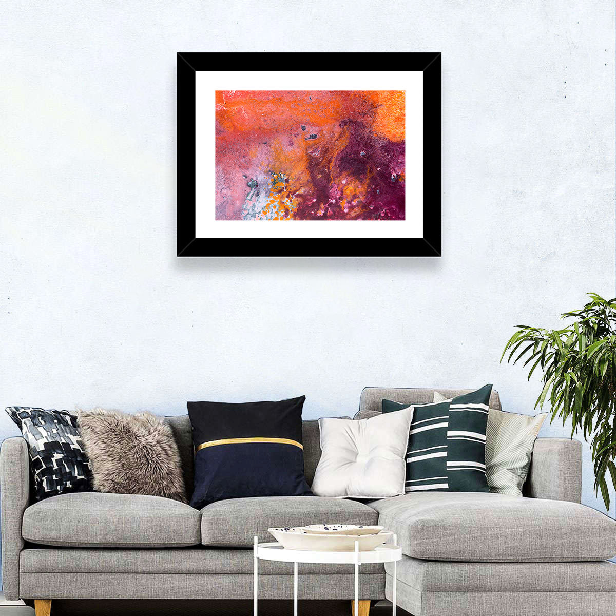 Magenta Orange Color Flow Wall Art in a room, landscape