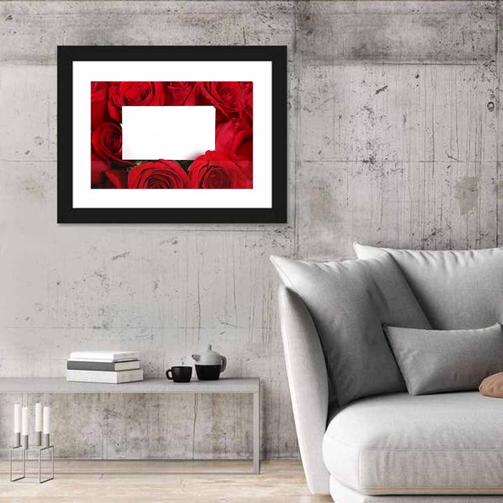 Rose Frame with White Center Wall Art in a room, landscape
