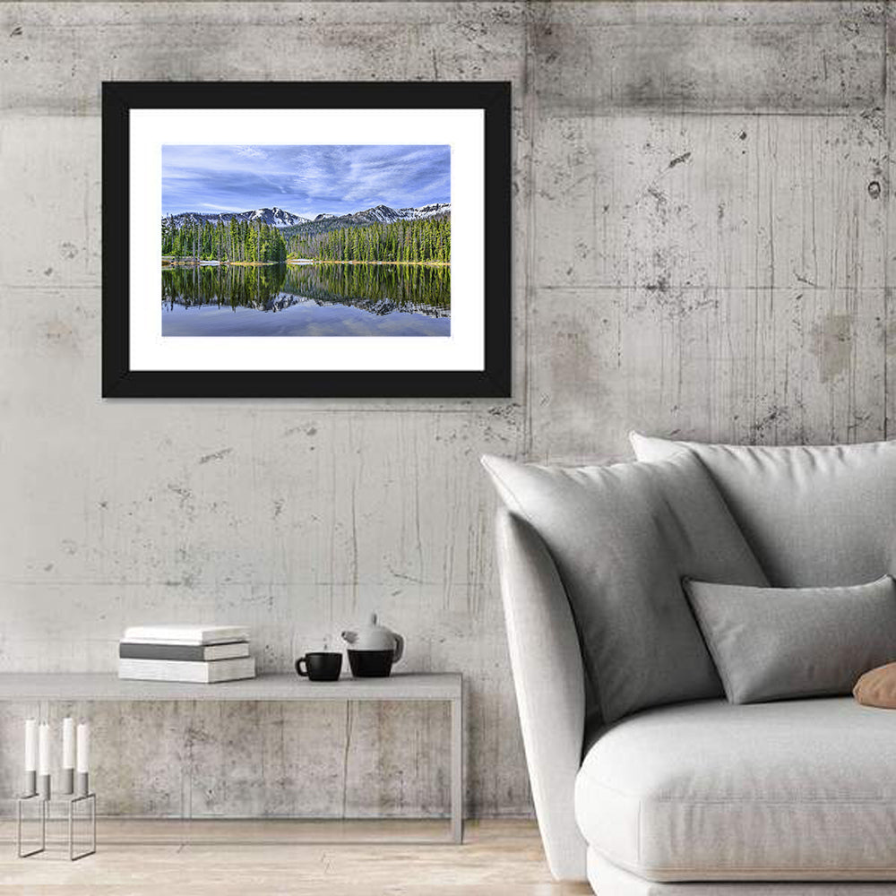 Lake Sylvan Reflection Wall Art in a room, landscape