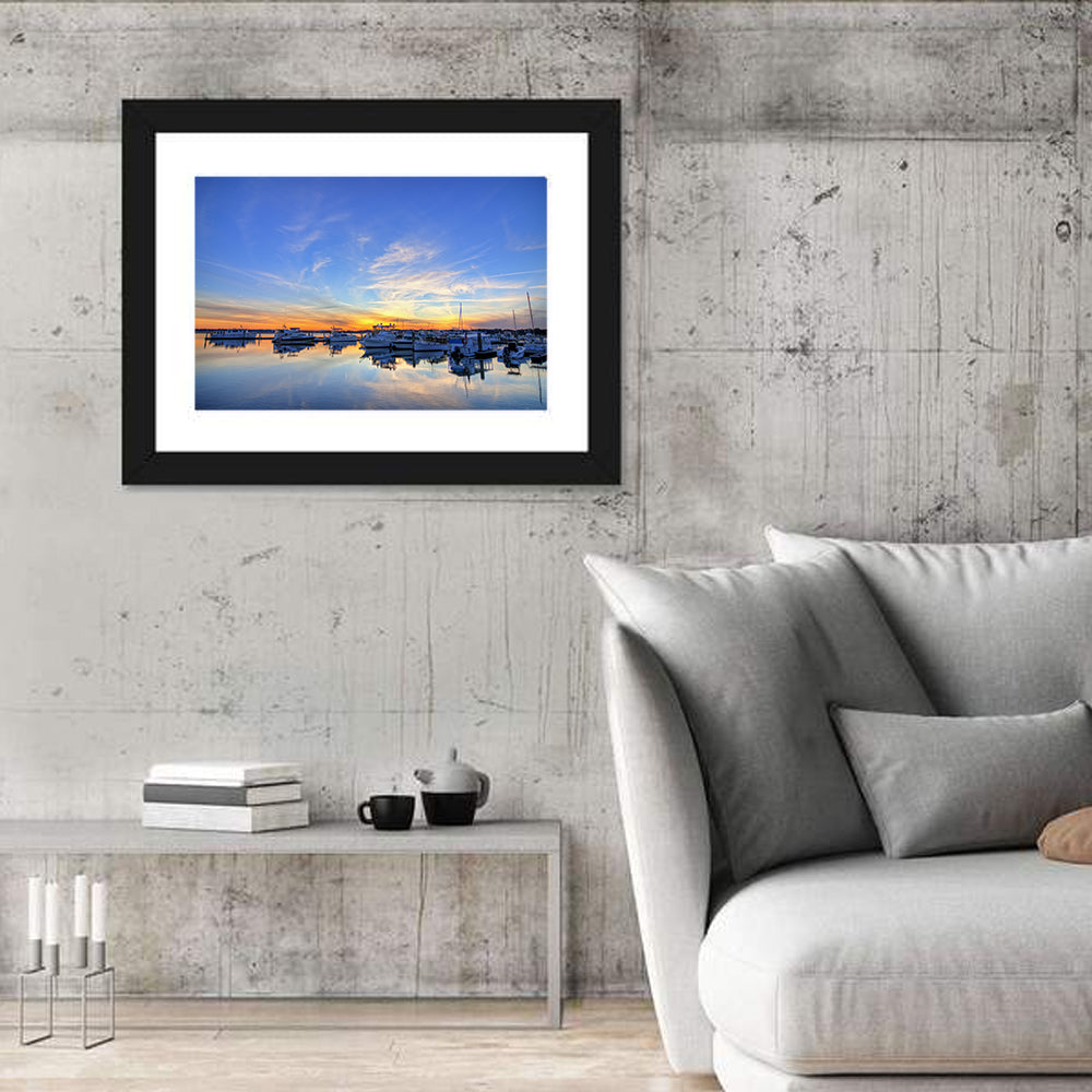 Marina at Golden Hour Wall Art in a room, landscape