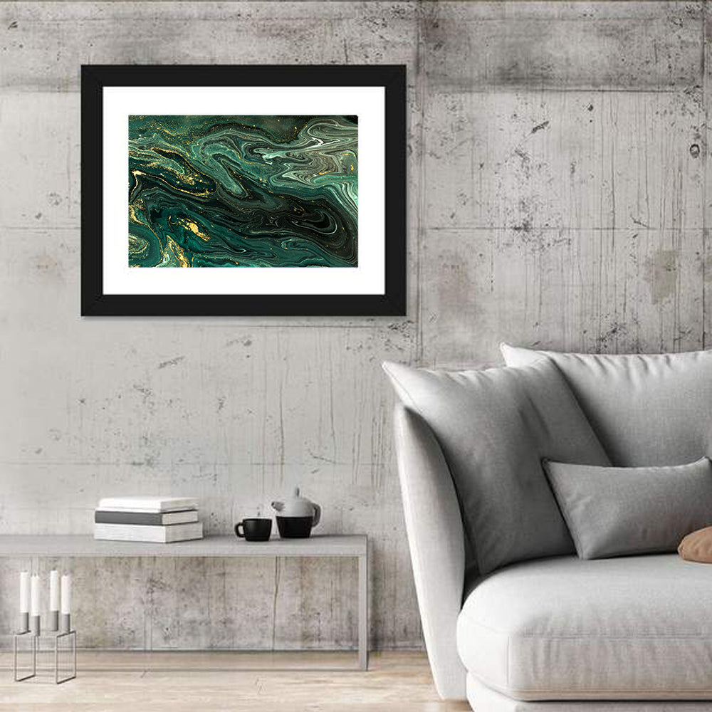 Emerald Marble Veins Wall Art in a room, landscape