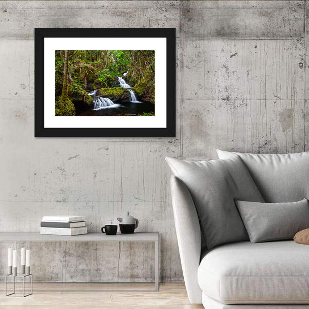 Onomea Falls Wall Art in a room, landscape