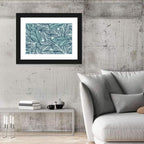 Striped Blue Palm Leaves Pattern Wall Art