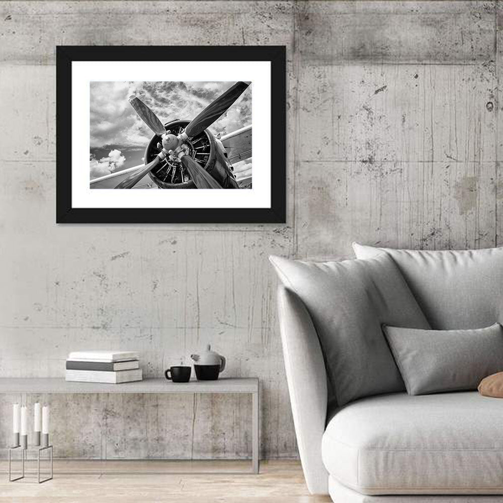 Vintage Airplane Radial Engine Close-up Wall Art in a room, landscape