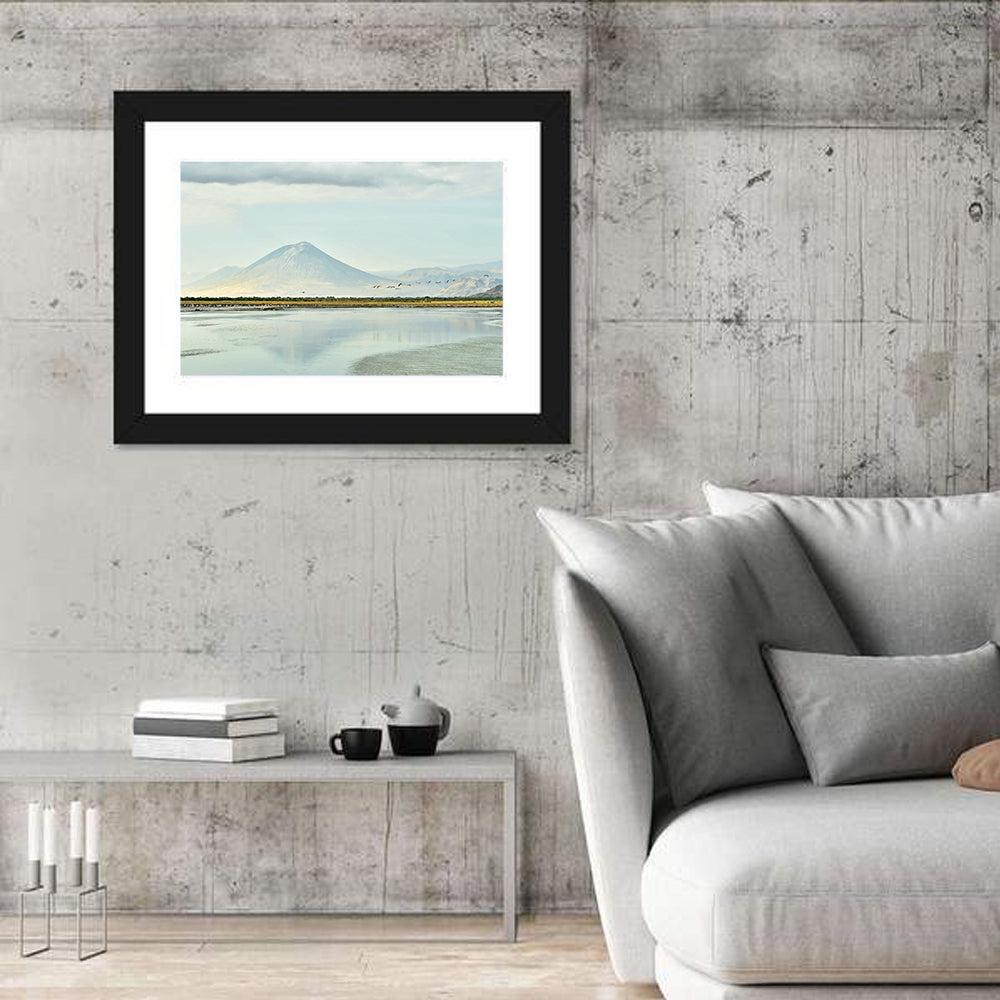 Lake Natron Reflection Wall Art in a room, landscape