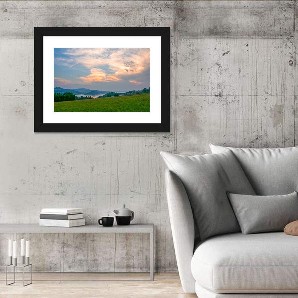 Czorsztynskie Lake Meadow at Dusk Wall Art in a room, landscape