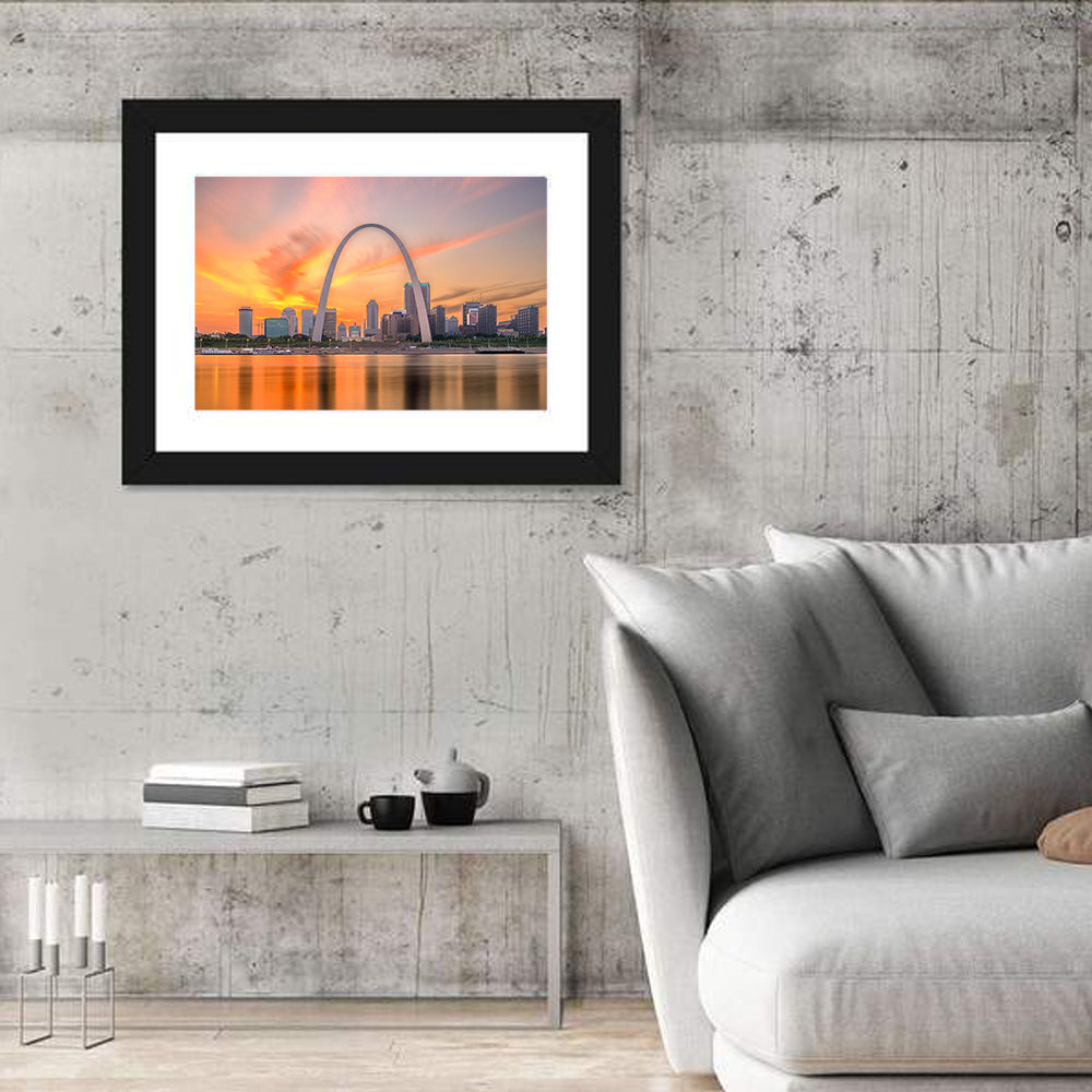 St. Louis Gateway Arch Skyline Wall Art in a room, landscape