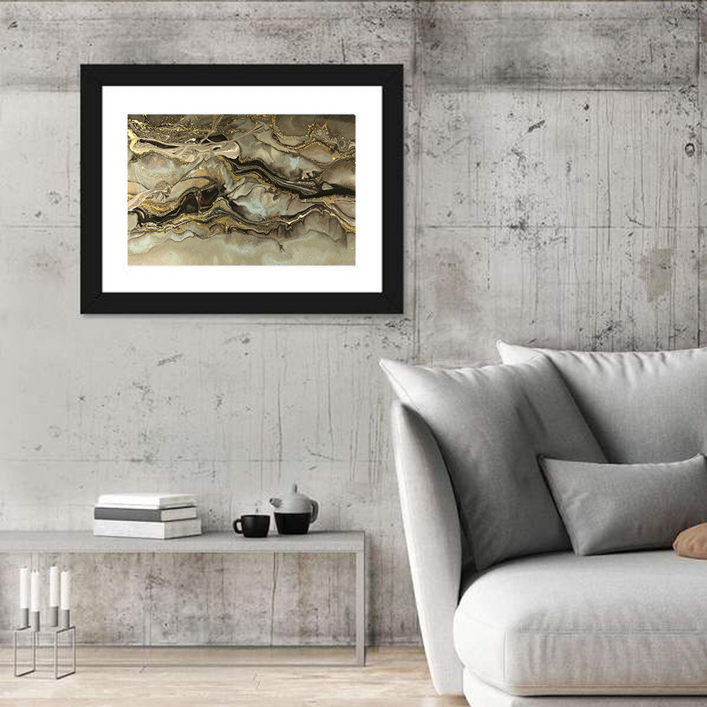 Golden Marbled Texture Wall Art in a room, landscape
