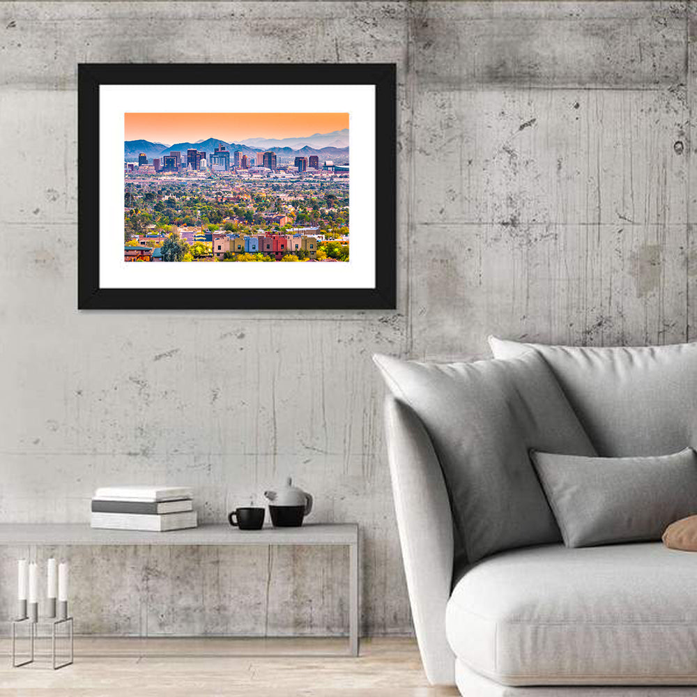 Phoenix Golden Hour Cityscape Wall Art in a room, landscape
