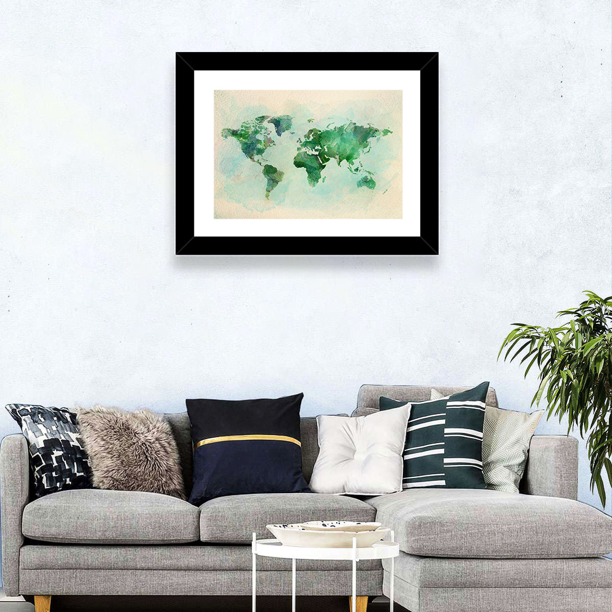 Green Watercolor World Map Wall Art