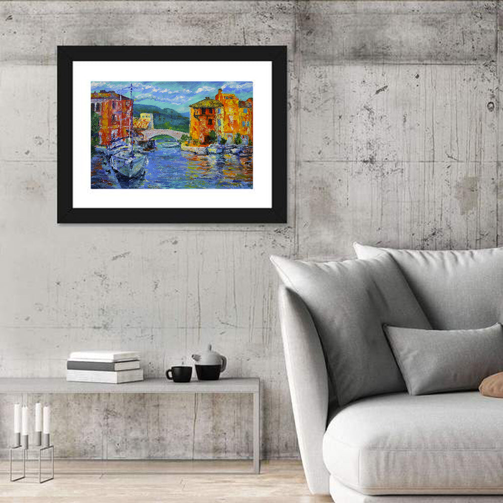 Port Grimaud Canal Scene Wall Art in a room, landscape