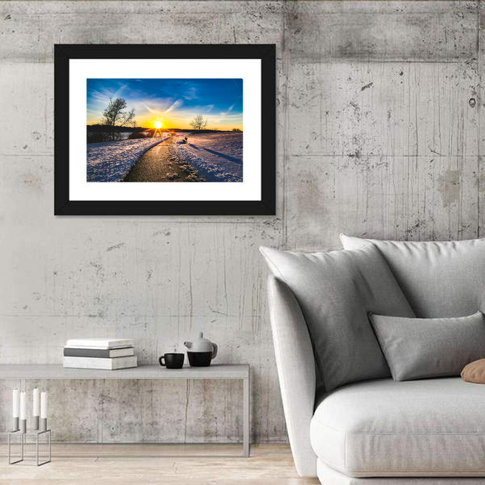 Lake Zorinsky Winter Sunrise Wall Art in a room, landscape