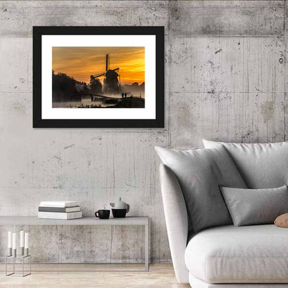 Misty Windmill Sunrise Wall Art