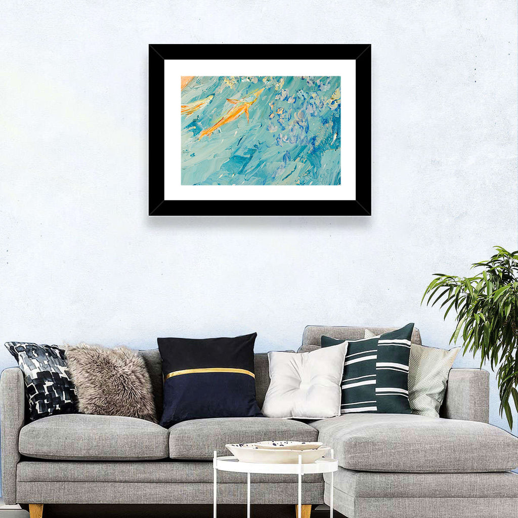Koi in Blue Abstract Wall Art