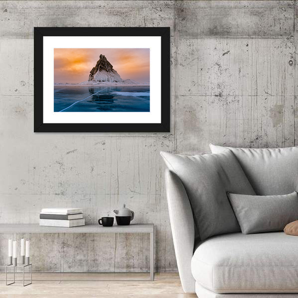 Frozen Lake Baikal at Dusk Wall Art in a room, landscape
