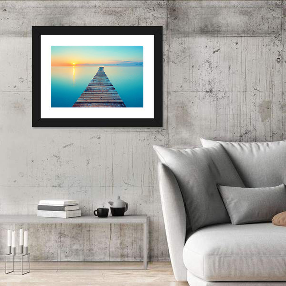 Wooden Footbridge at Sunset Wall Art in a room, landscape