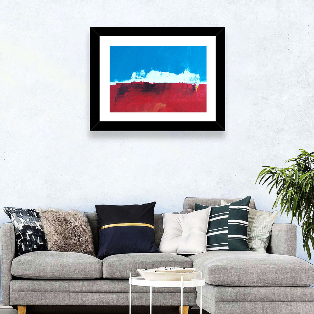 Ocean Horizon Abstract Wall Art in a room, landscape