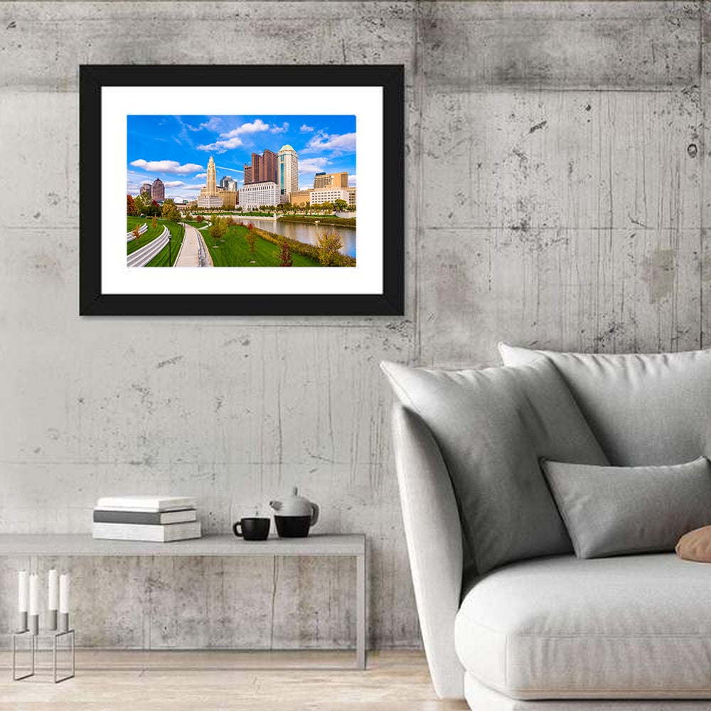 Columbus Skyline Wall Art in a room, landscape