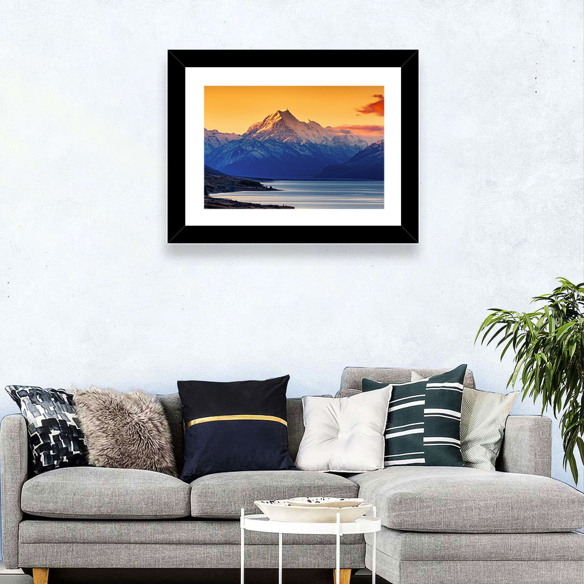 Aoraki Mount Cook Over Lake Pukaki Wall Art in a room, landscape
