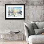 Birch-framed Winter Village Wall Art