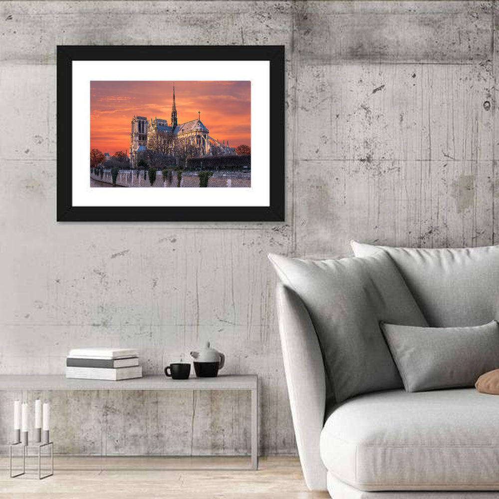 Notre-dame Cathedral at Golden Hour Wall Art in a room, landscape