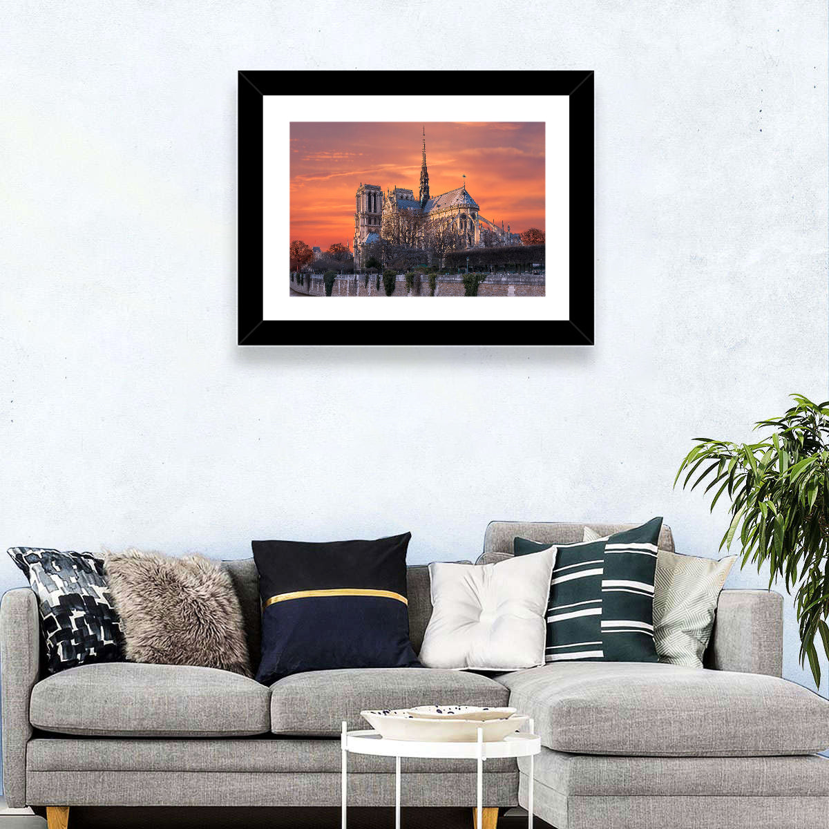 Notre-dame Cathedral at Golden Hour Wall Art in a room, landscape
