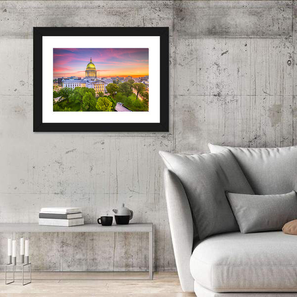 Madison State Capitol at Dusk Wall Art in a room, landscape