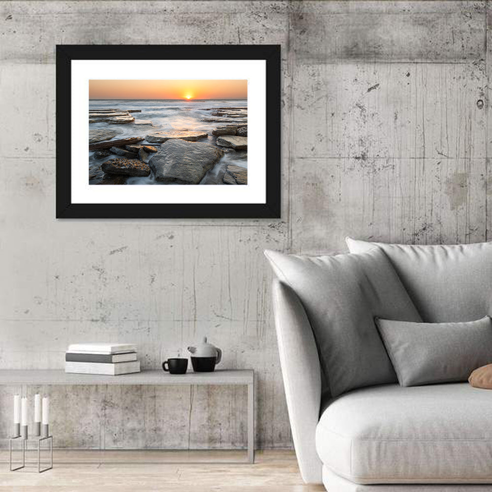 Golden Hour Rock Shoreline Sunset Wall Art