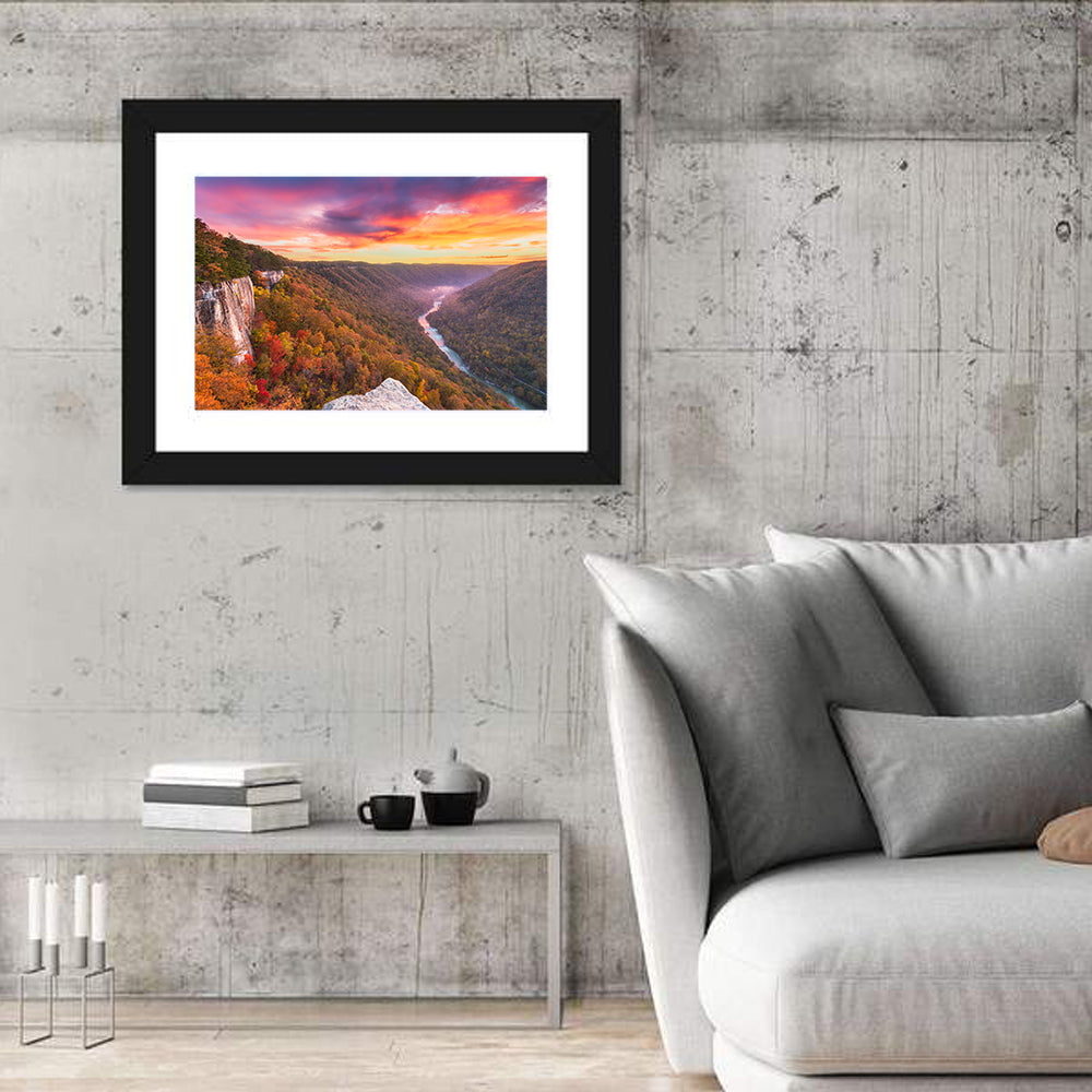 New River Gorge Sunset Wall Art in a room, landscape