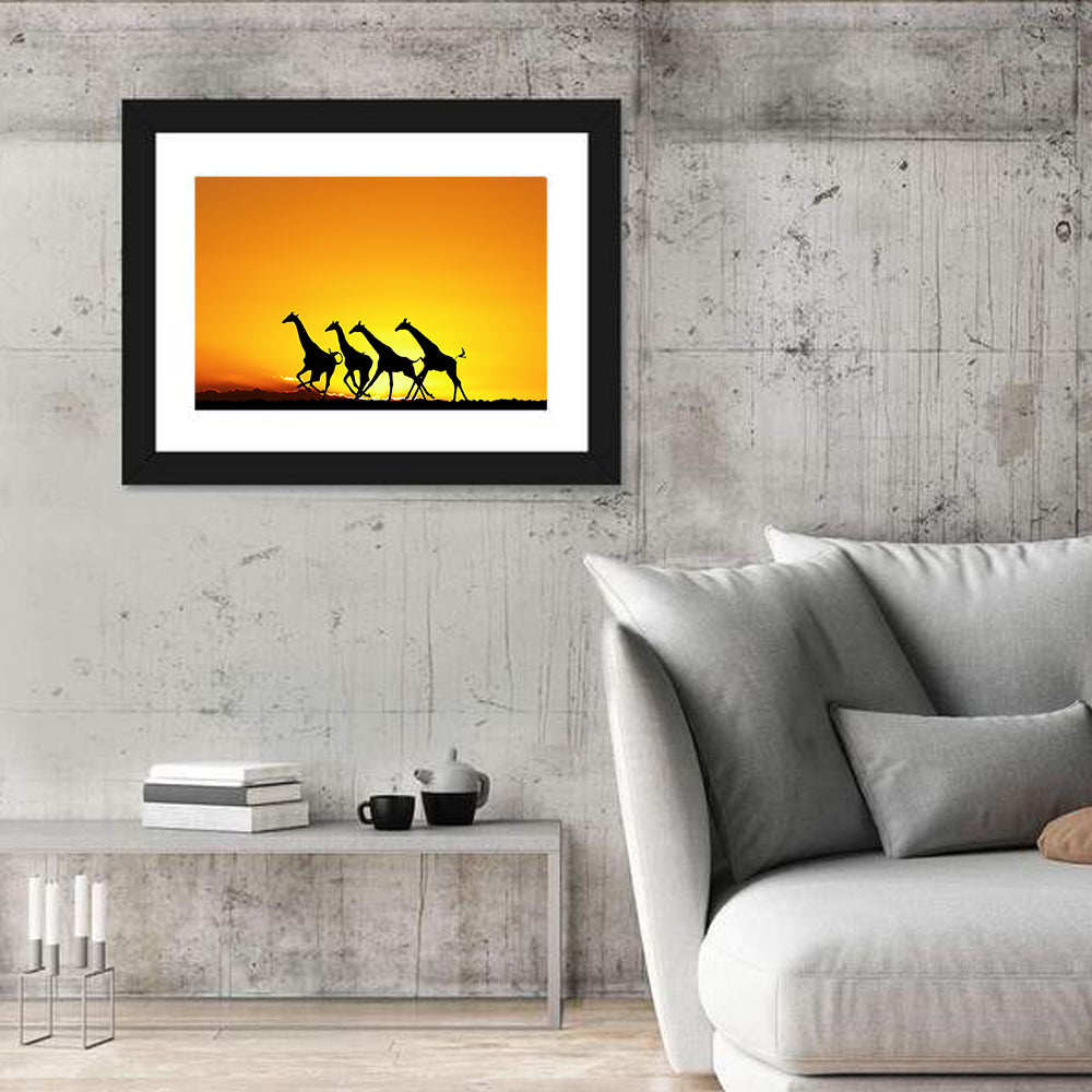 Savanna Giraffes at Sunset Wall Art