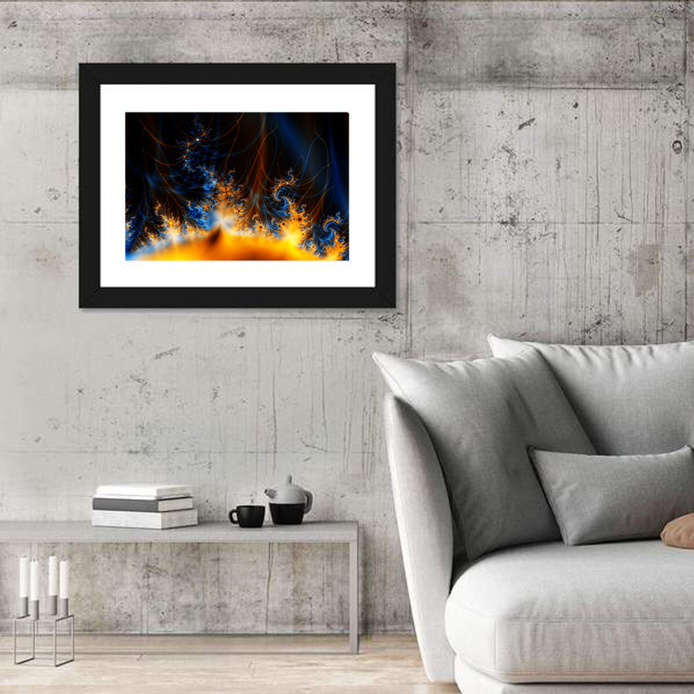 Solar Flare Fractal Flame Wall Art in a room, landscape