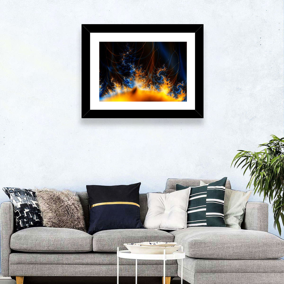 Solar Flare Fractal Flame Wall Art in a room, landscape
