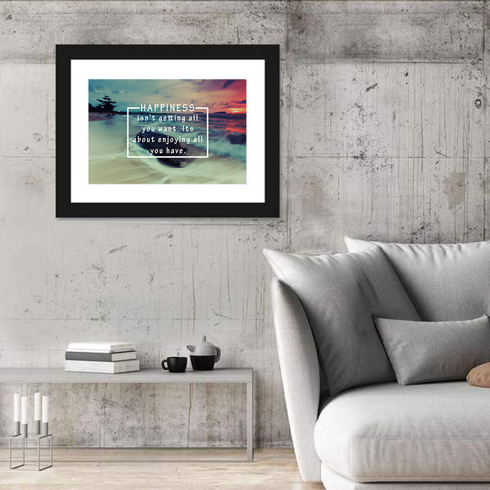 Happiness Quote on Sunset Beach Wall Art