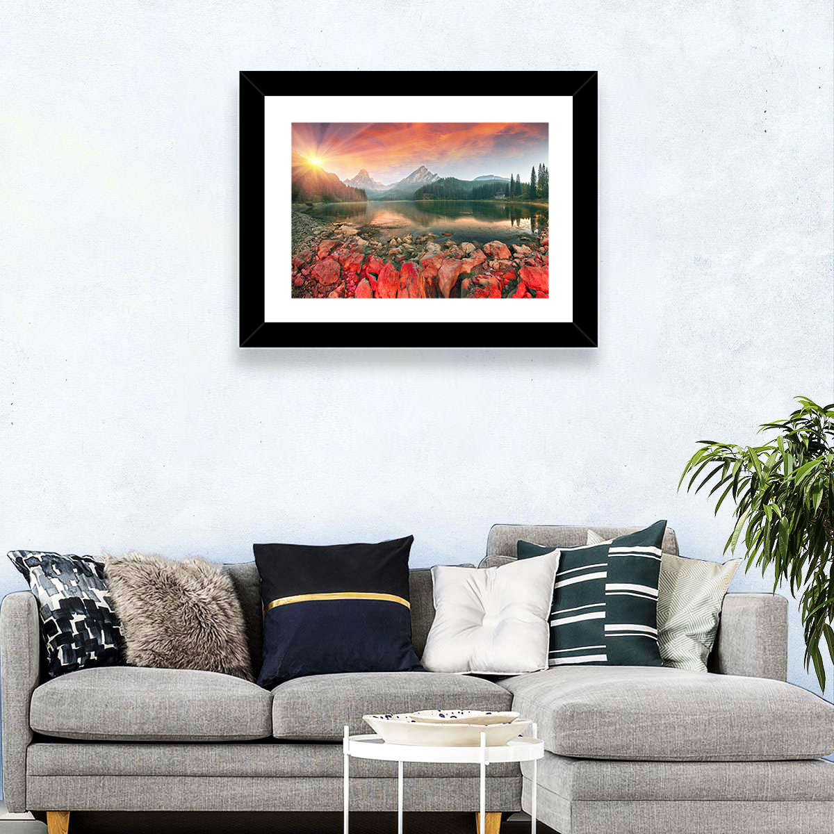 Obersee Sunrise Over Red Rocks Wall Art in a room, landscape