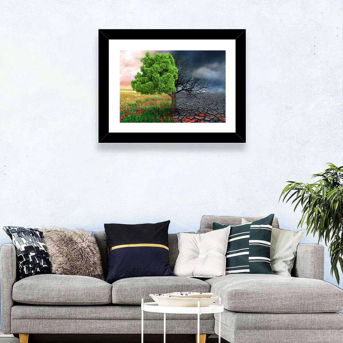 Split Climate Landscape Wall Art in a room, landscape