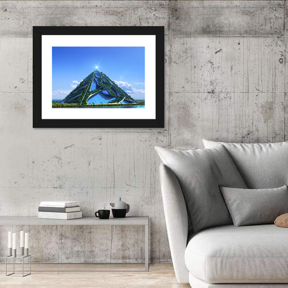 Glassy Pyramid with Gardens Wall Art in a room, landscape