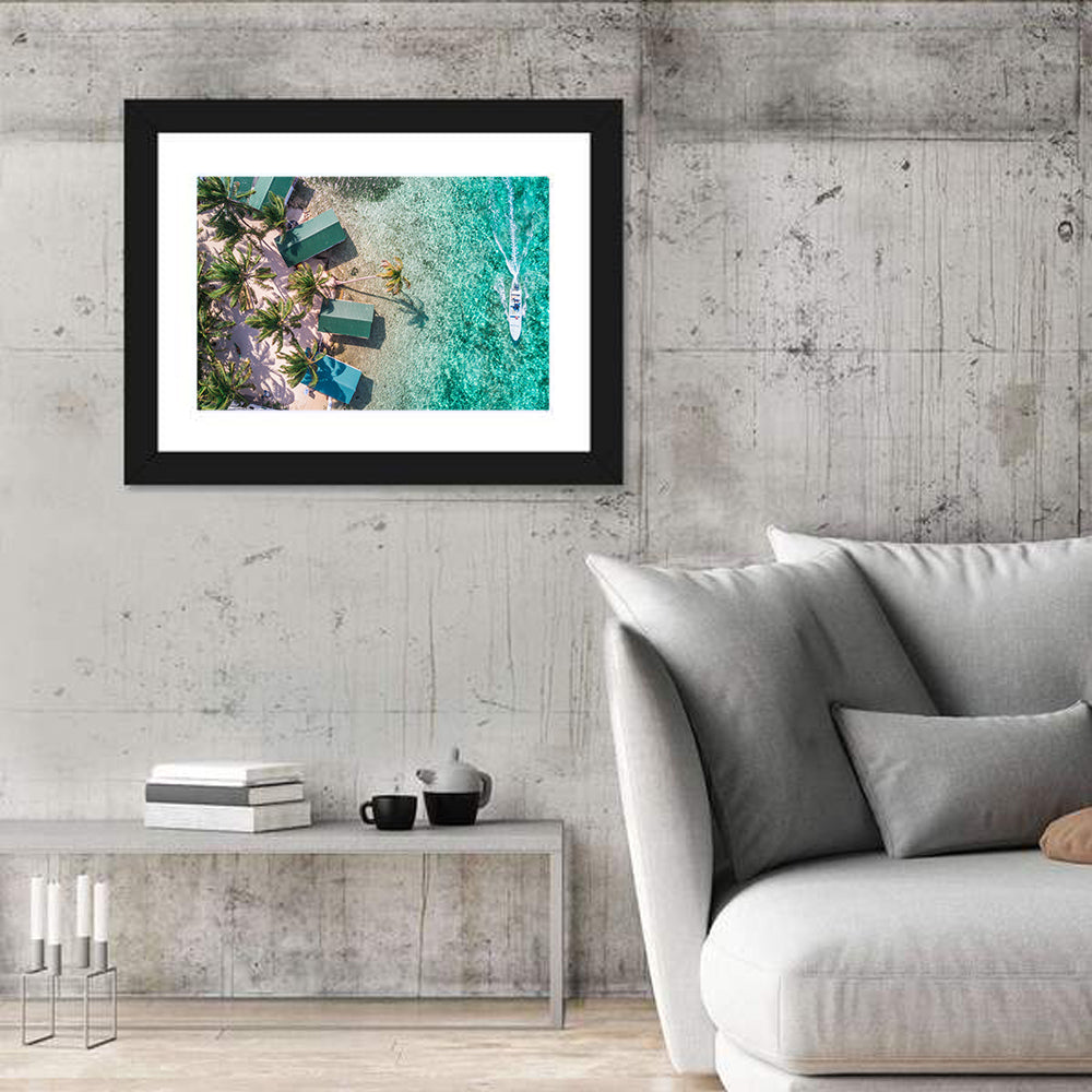Tobacco Caye Aerial View Wall Art in a room, landscape