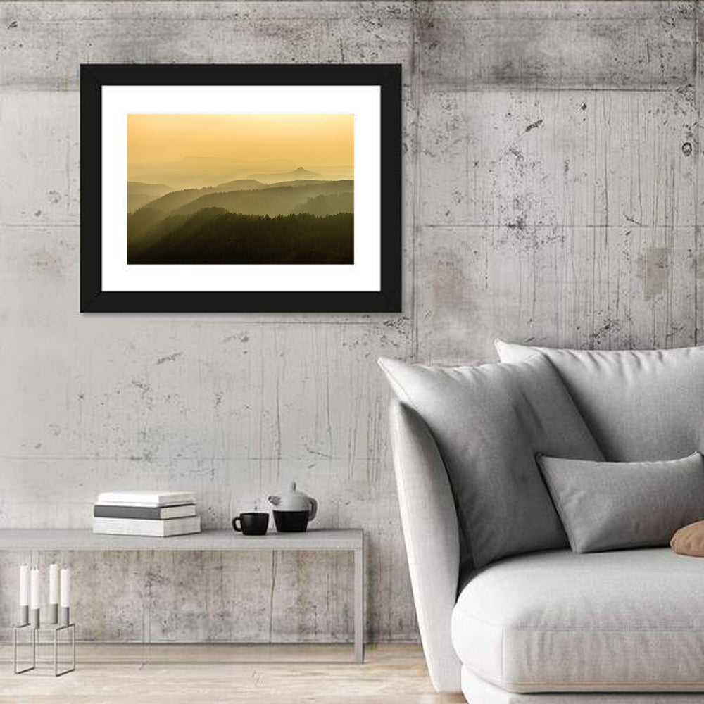Misty Golden Ridge Landscape Wall Art