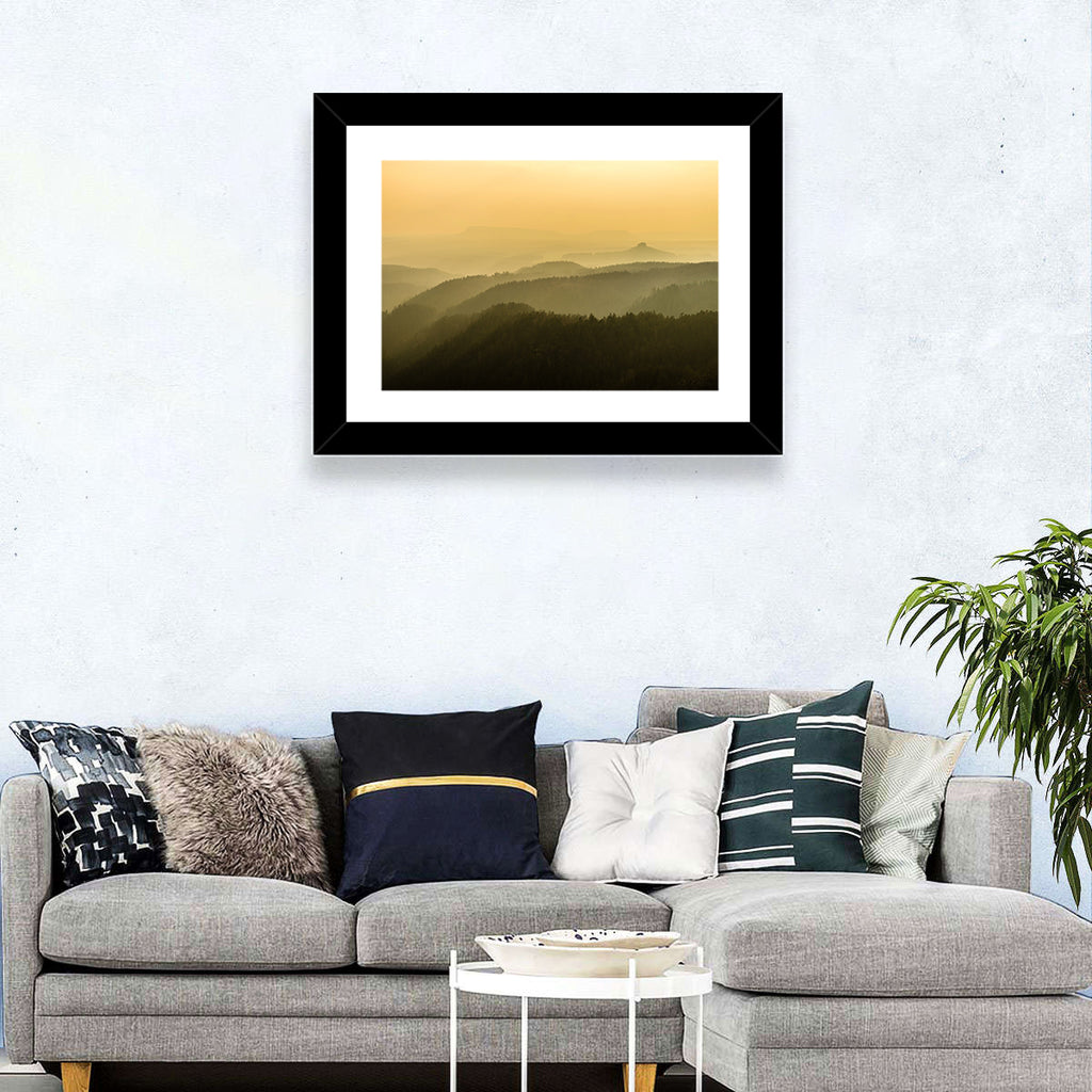 Misty Golden Ridge Landscape Wall Art