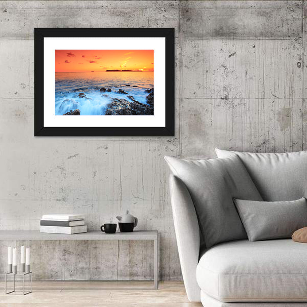 Dubrovnik Sunset Over Rocky Shore Wall Art in a room, landscape