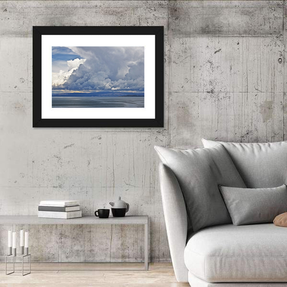 Lake Titicaca Moody Cloudscape Wall Art in a room, landscape