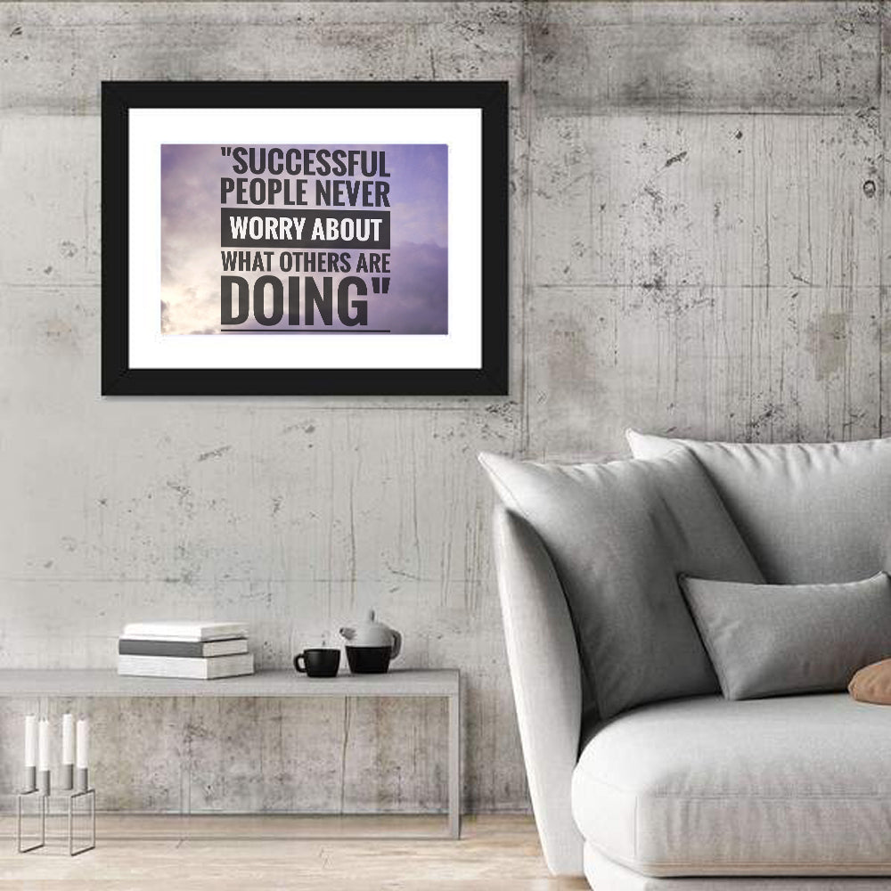 Successful People Never Worry Cloudy Sky Quote Wall Art in a room, landscape