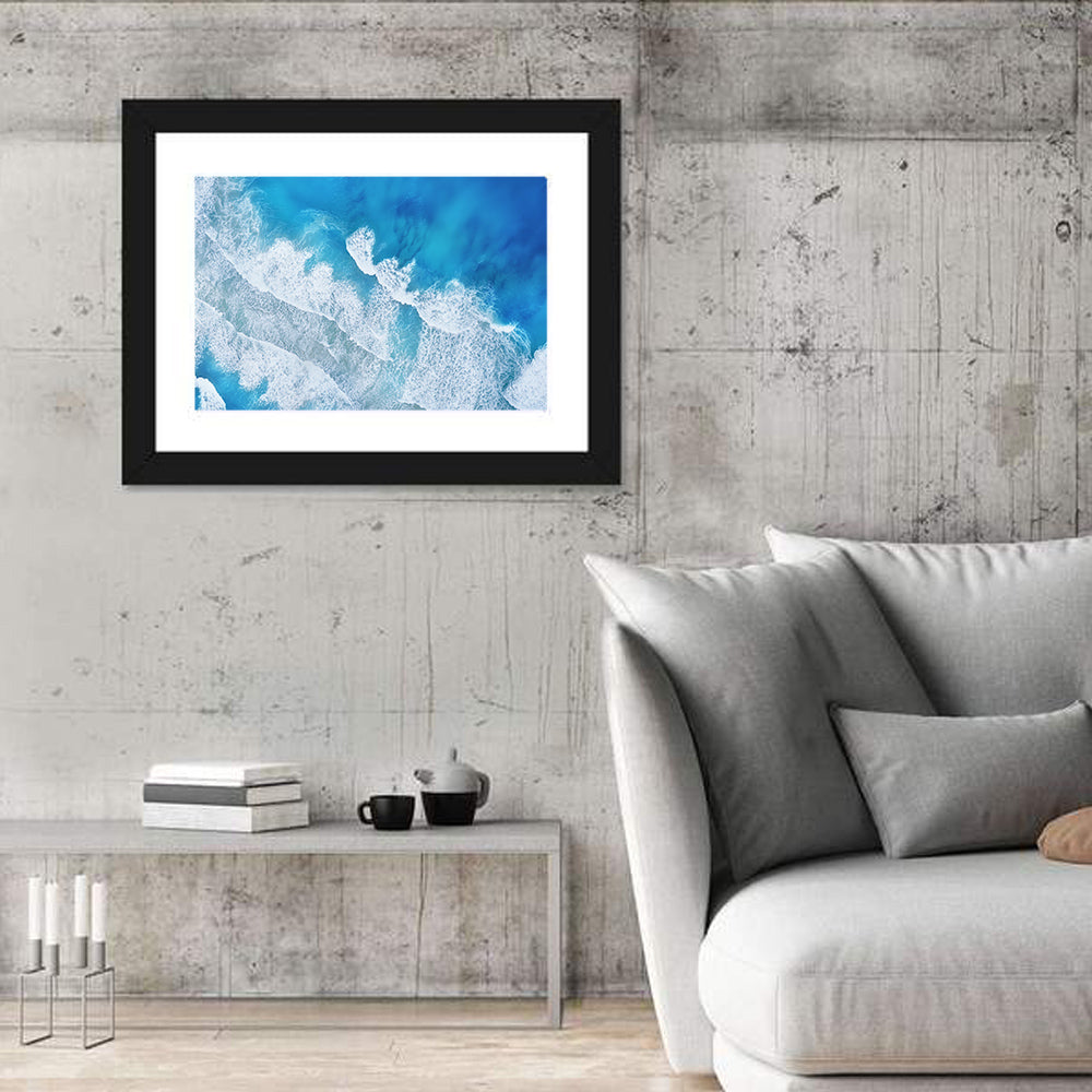 Aerial Turquoise Waves Wall Art in a room, landscape