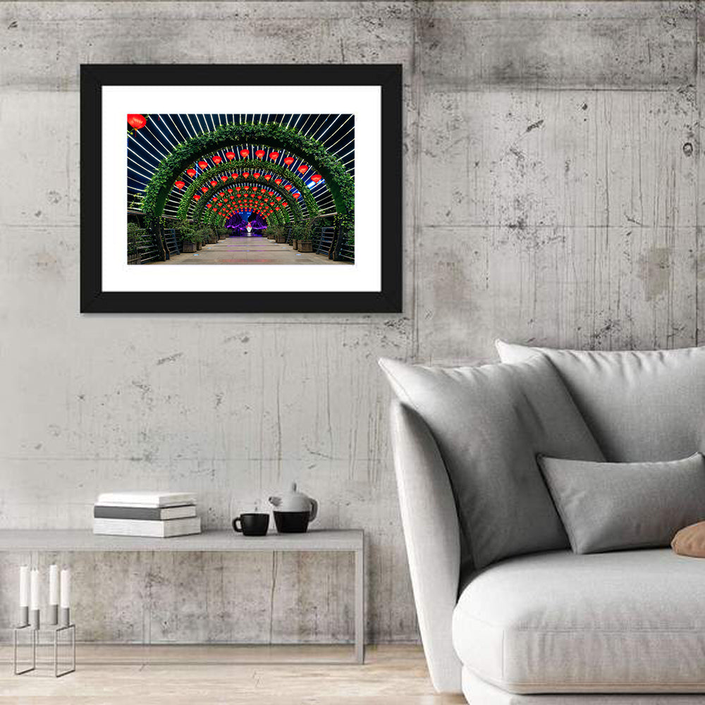 Red Lantern Trellis Tunnel Wall Art