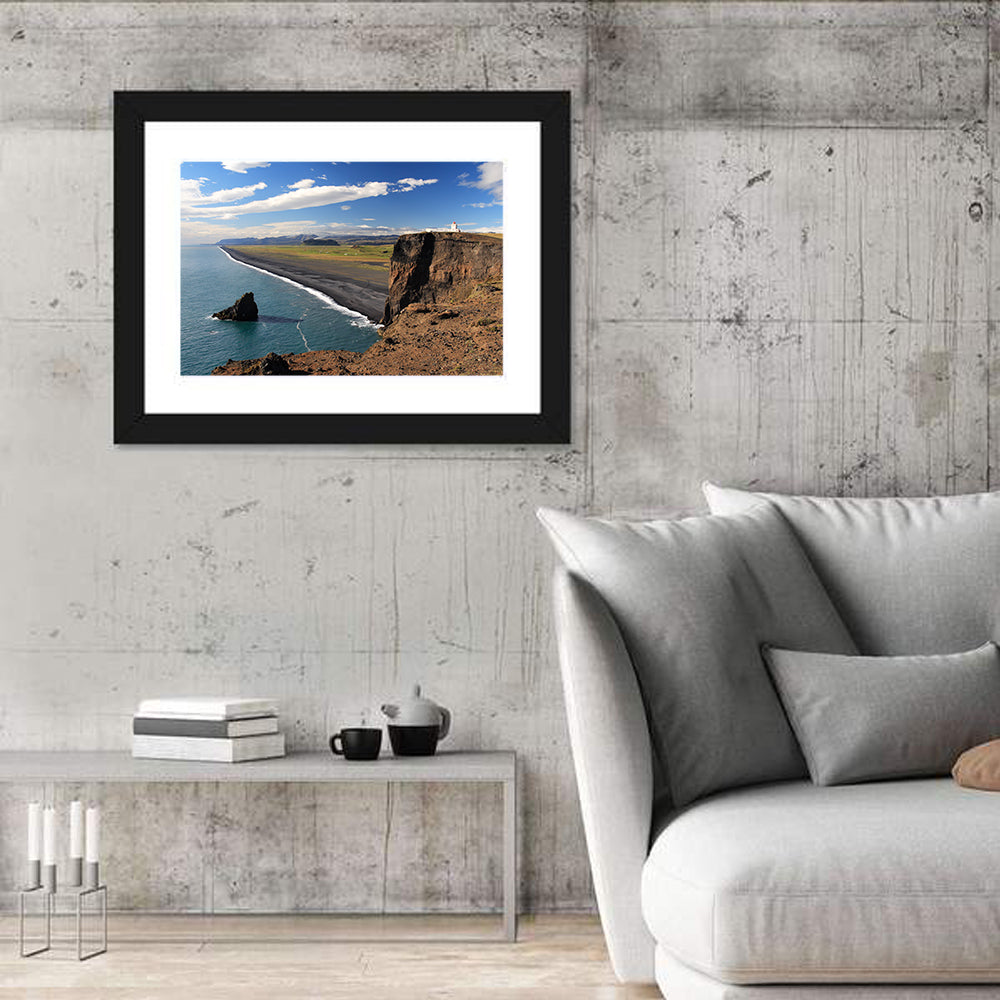 Dyrhólaey Black Sand Beach and Sea Stack Wall Art in a room, landscape