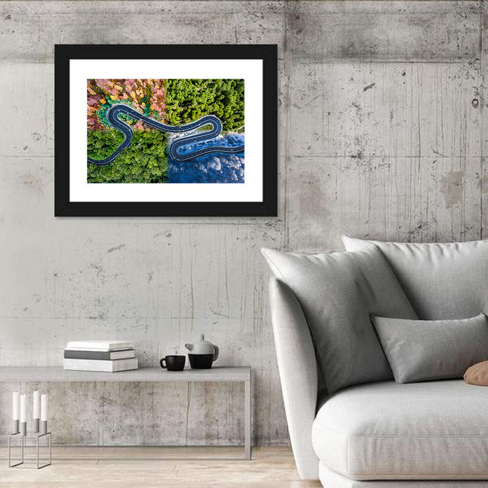 Four Seasons Winding Road Wall Art in a room, landscape