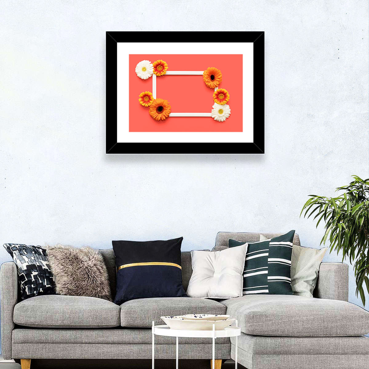 Handwritten Gerbera Greeting Wall Art in a room, landscape