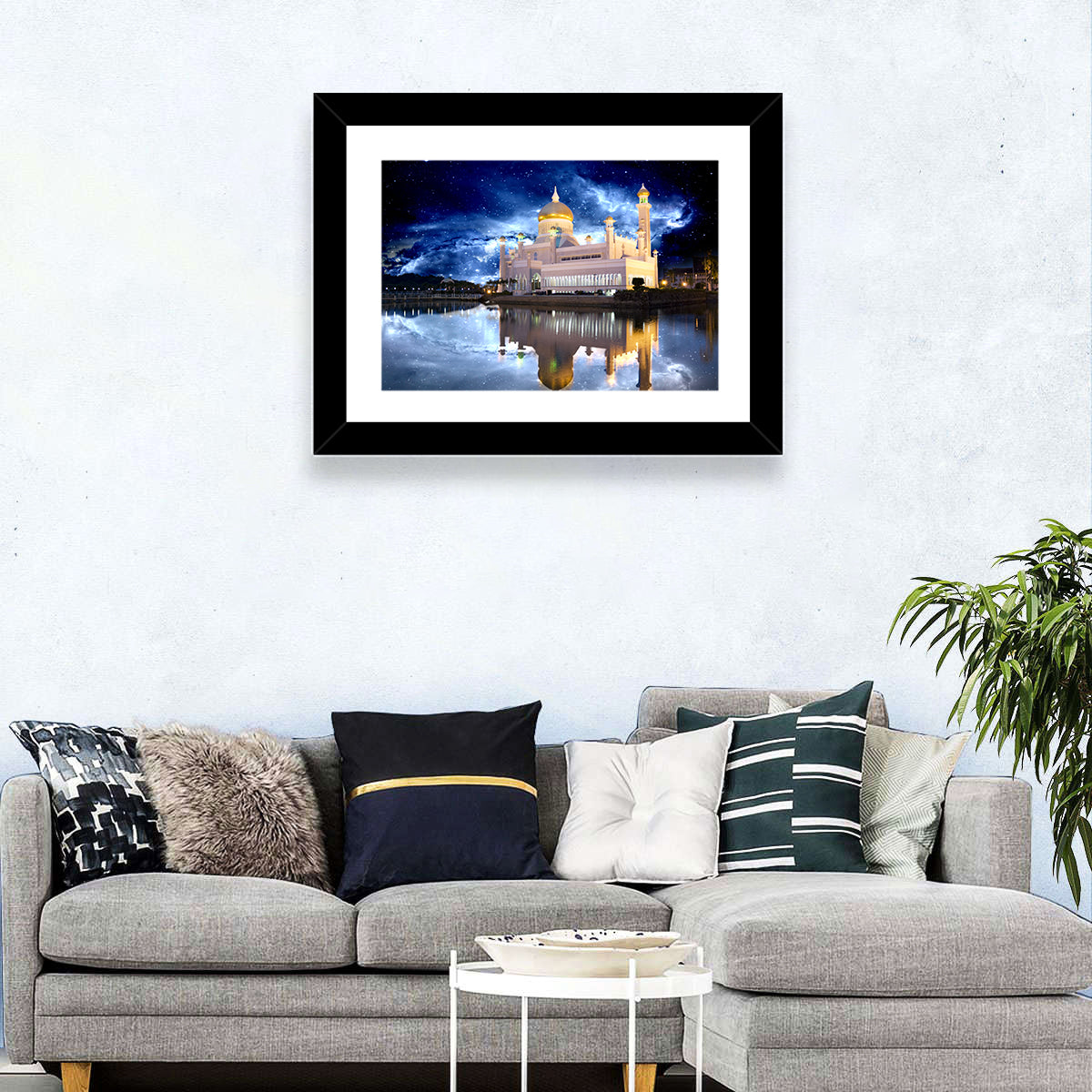 Omar Ali Saifuddien Mosque at Night Wall Art in a room, landscape