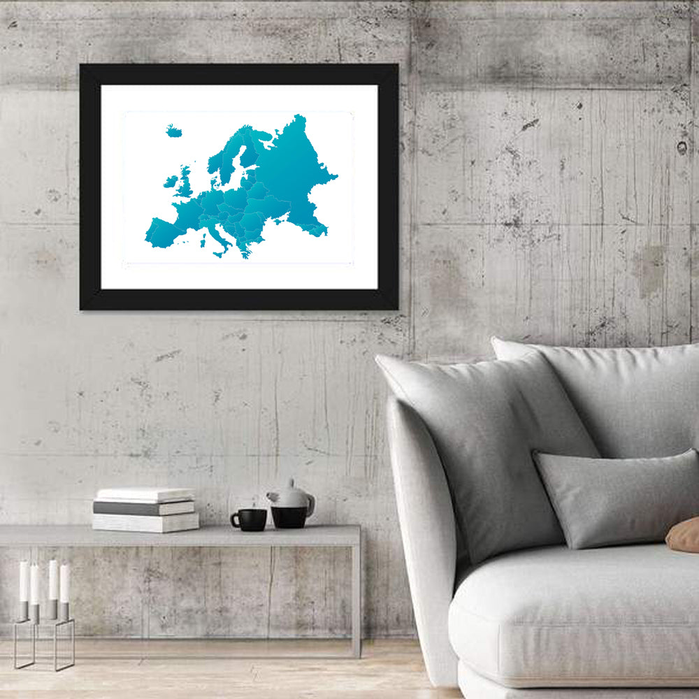 Teal Gradient Europe Map Wall Art