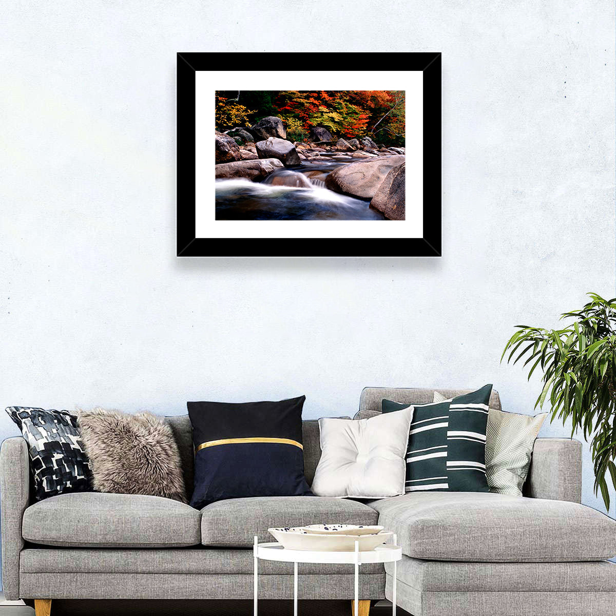 New Hampshire Autumn Stream Wall Art in a room, landscape